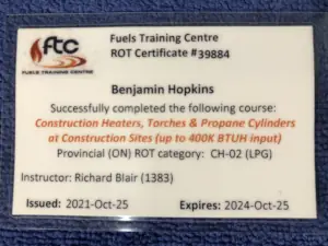 Propane in Construction (Up to 400k Btuh) (record of training)