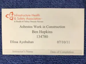 Asbestos Work in Construction (record of training)