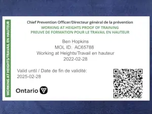 Working at Heights - Fall Prevention (record of training)