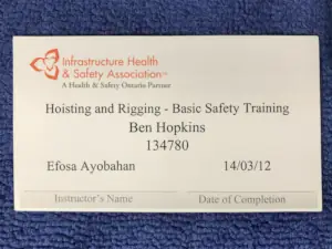 Hoisting & Rigging - Basic Safety Training (record of training)