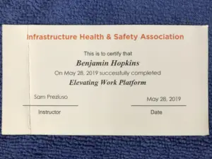 Elevating Work Platform (record of training)