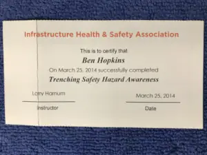 Trenching Safety Hazard Awareness (record of training)