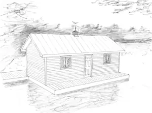 A hand-drawng sketch of the proposed boathouse design for a property owner on Lake Muskoka.